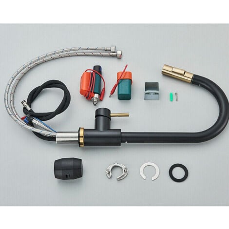 Touch Sensor Kitchen Faucet - Pull Out Spray Kitchen Faucet 2 Modes - Brushed Black and Gold Kitchen Mixer Tap