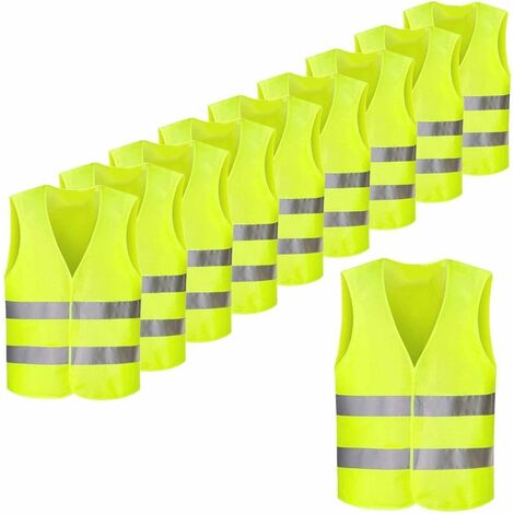 Lot de 10 gilets de sécurité jaunes - Gilets de sécurité jaunes - Gilets de  sécurité