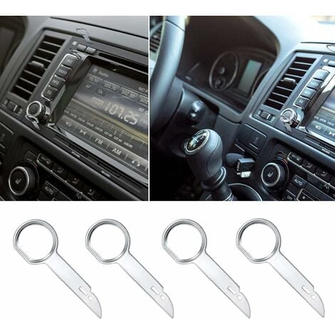4 pièces clés d'extraction de démontage pour autoradio Outil de  déverrouillage d'autoradio Outil de Suppression de Radio Outil clé avec  poignée Facile à saisir Compatible avec Ford et Mercedes