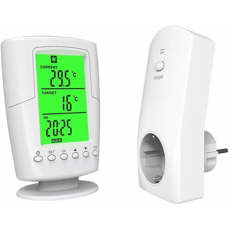 Prise Thermostat d'Ambiance Sans Fil avec Télécommande pour Radiateur  Electrique et Climatiseur Mobile