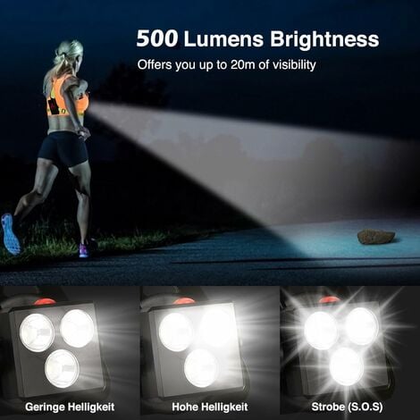 Lampe de course pour les coureurs, 360 Lumens Led Rechargeable