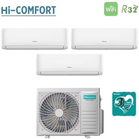 Hisense Trial Split Inverter-Klimaanlage HI-COMFORT 12+12+12 Serie mit 3AMW72U4RFA R-32 Wi-Fi Integrated 12000+12000 - Neu