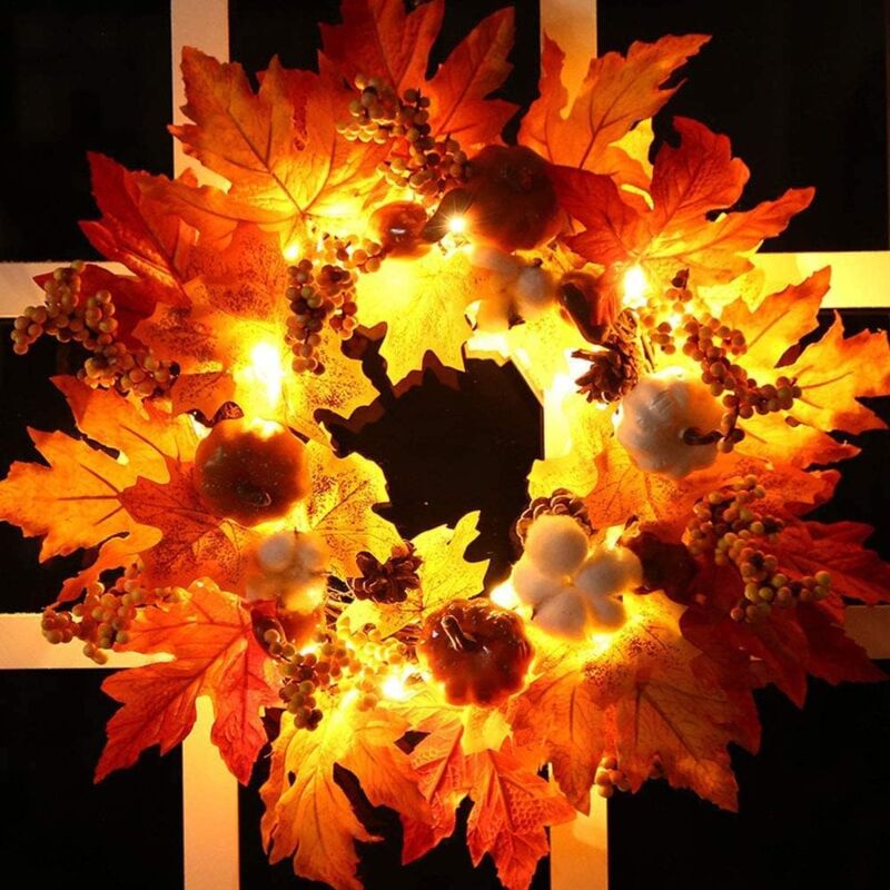 Herbstkranz Mit Zwerg 60cm - Türdekoration Ahornblatt Kranz Halloween