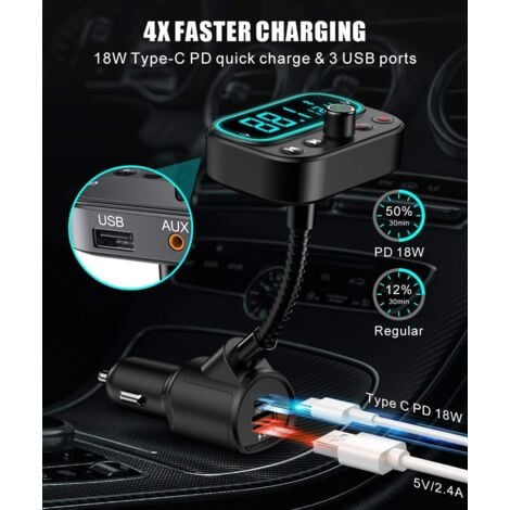 Bluetooth FM Transmitter mit Dual Mikrofon eine Taste zum Ausschalten von FM kabellose Freisprecheinrichtung mit 3 USB Anschlussen PD18W und