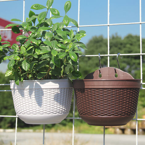 Selbstbewssernder hngender Blumentopf mit Wasserreservoir fr Wand- oder  Gartendekoration, 25 x 16,5 x 15 cm, wei