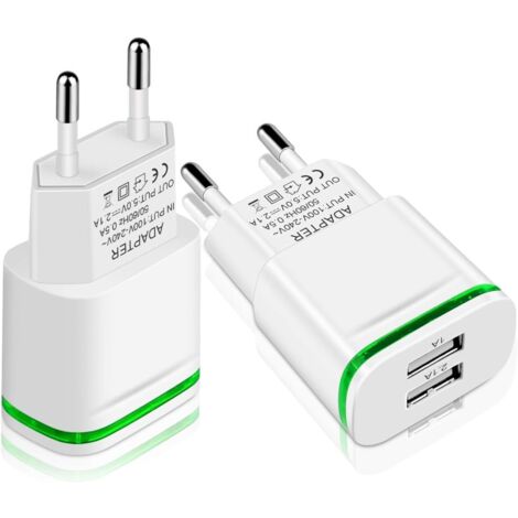 USB-Steckdosen-Ladegerät, 2er-Pack, 2,1 A, 5 V, 2 Anschlüsse, Universal-LED-Netzteil, Ersatz für iPhone 11 XR X XS Max 8 7 6 6S Plus 5S, Samsung Galaxy/Note, Pad, Xiaomi Phone