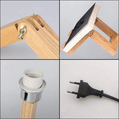 Kreative Roboter-Schreibtischlampe, verstellbar, kann Bücher ablegen, Nachttischlampe aus Holz mit Lampenschirm aus Stoff, E27-Schraube, für dekorative Beleuchtung [Energieklasse A]