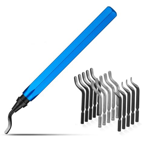Entgratungswerkzeug mit Metallgriff, 15-teiliges Set rotierende Entgratungsklingen, Handentgratungswerkzeug für Kunststoff, Aluminium, Kupfer und Stahl (blau)