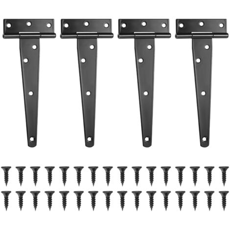 Set mit 4 T-Scharnieren, schwarzes Scheunentorscharnier, Türscharniere, flaches Scharnier aus Edelstahl für Tore, Gartenschuppen