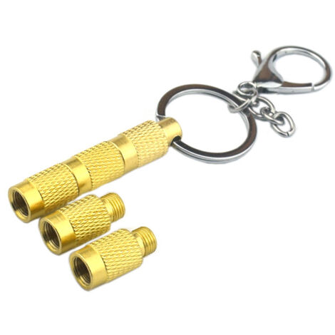 Automatisches Entlüftungsventil, tragbares Reifenentlüftungsventil mit Schlüsselanhänger 4-in-1-Automatik-Entlüftungsventil aus reinem Kupfer zum Entlüften verschiedener Autoreifen,Gold (1/5)