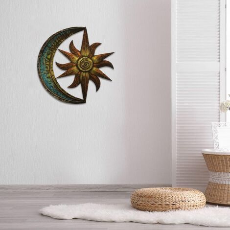 BVLFOOK Metall-Wanddekoration 'Sonne Mit Mond & Sternen' – 73 Cm Groß, Für Drinnen & Draußen, Garten & Wohnzimmer