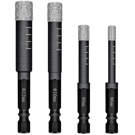 Set mit 4 Diamantbohrern für Keramikfliesen, Feinsteinzeug, Fliesen, Glas, Stein. Professionelles Diamantbohrer-Werkzeug für Keramikfliesenbohrer – 6 mm, 8 mm, 10 mm, 12 mm (1/5)