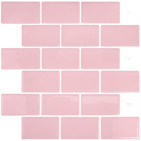 10 Stück, selbstklebende Fliesen Subway Pink, selbstklebende Rückwand für Küche und Badezimmer, 3D-Ziegelstein-Vinyl-Klebepapier, 30,5 x 30,5 cm