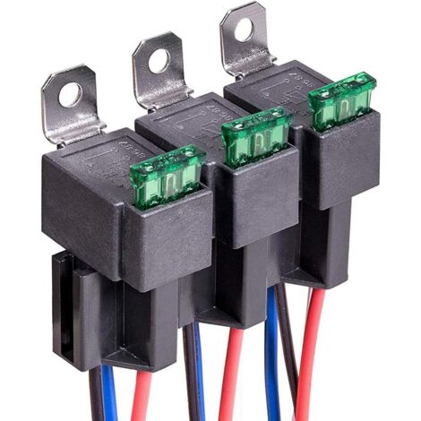 Stück 12 V Kfz-Relais, 4-poliger SPST mit 30 A ATO/ATC-Flachsicherungen, normalerweise offen für Auto, Sockel mit 14 AWG 16 AWG Drähten
