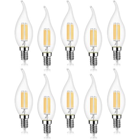 10 Stück 4W LED-Glühbirne E14 470LM Flammenkerze Kaltweiß 6000K, nicht dimmbar, 360° Abstrahlwinkel