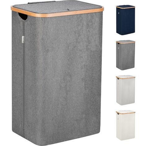 Grauer Schmutzwäschekorb – XL 100 Liter – große Wäschekörbe mit Deckel und Griffen – Wäschekorb für Schlafzimmer – Schmutzwäschebehälter aus Bambus für Badezimmer (1/5)