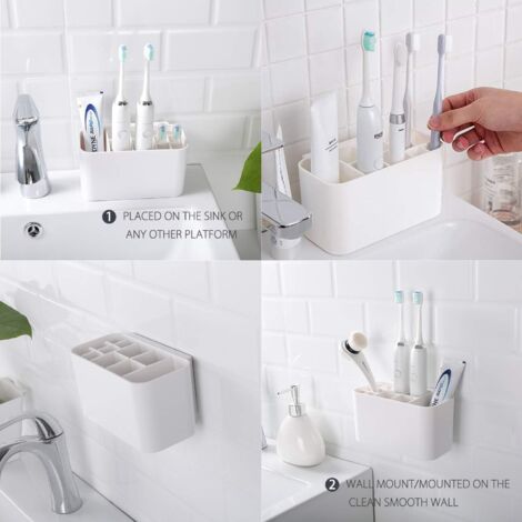 2 Stück Zahnbürstenhalter Selbstklebend – Platzsparend, Wasserdicht, Für Bad & Küche (weiß)