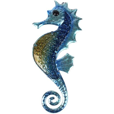 Seepferdchen-Wanddekoration für den Außenbereich, Meer, Metallkunst, zum Aufhängen, dekorative Glasskulptur, Blau, für Badezimmer
