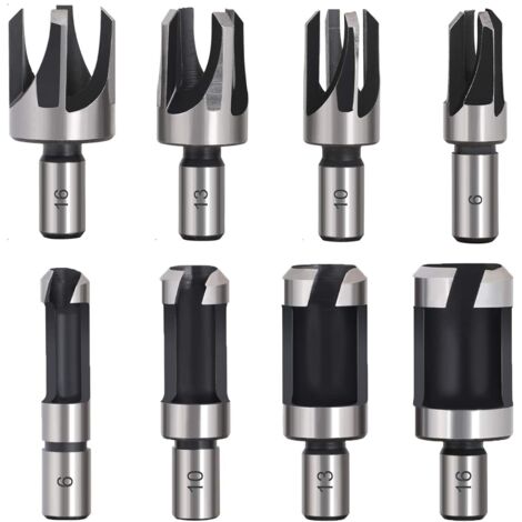 Osqi – 8-teiliges HSS Holzbohrer Set – 4 Senker und 4 Fasenfräser – Durchmesser 6/10/13/16mm – Für präzise konische Stopfen (1/4)