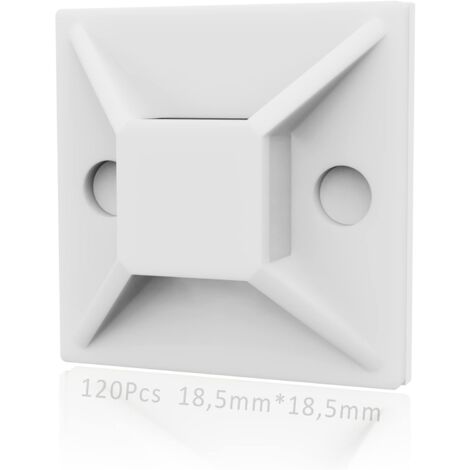 Klebesockel für Kabelbinder, 120 Stück (18,5 mm x 18,5 mm), selbstklebende Kabelbinder, selbstklebende Kabelbinder, Kunststoff-Kabelbinderhalter, Basis für Kabelbinder, weiß