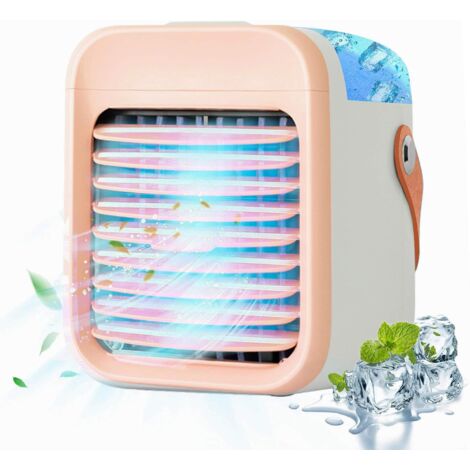 Tragbare Klimaanlage, 5-in-1-Mini-tragbarer Luftkühler, Luftbefeuchter, Luftreiniger, Nachtlicht, Aroma-Verdampfer, für Zuhause, Büro, Outdoor (ROSA) [Energieklasse A++]