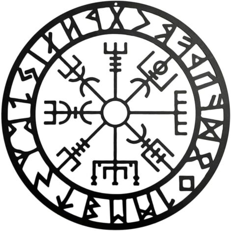 Wikinger-Kompass-Wandkunst, nordische Kompass-Skulpturen, schwarzer hohler Eisen-Metall-Wandbehang für Schlafzimmer, modernes Schlafzimmer, Metall-Wanddekoration (28 cm)