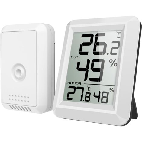 Innen- und Außenthermometer, vernetztes Thermometer mit kabellosem Außensensor, digitales Hygrometer-Thermometer mit großem LCD-Bildschirm, ℃/℉-Schalter, für Büro, Zuhause, Schlafzimmer (weiß)