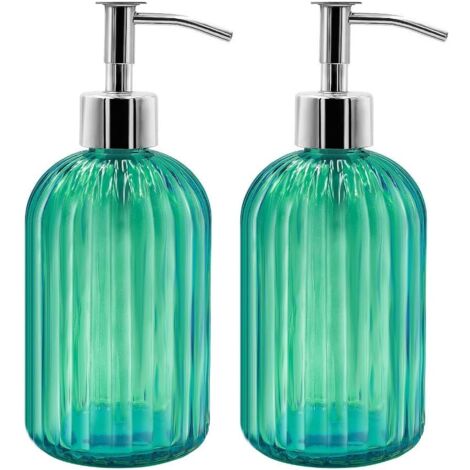 Set mit 2 Seifenspendern aus Glas, 400 ml Flüssigseifenspender mit Pumpe, nachfüllbare Lotion- und Seifenspender für Küche, Badezimmer, Waschküche, Hotel (grün) (1/5)