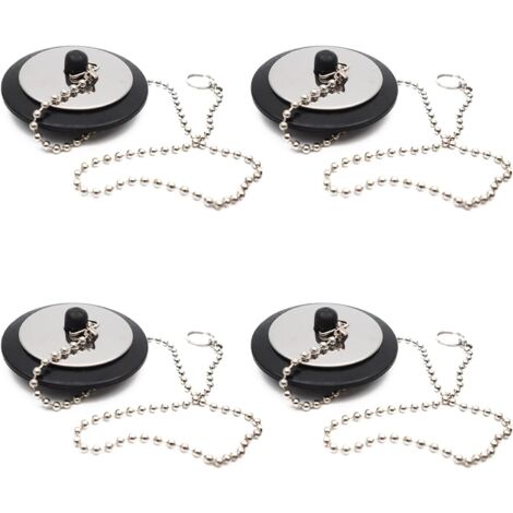4 Stück Gummi-Abflussstopfen, Waschbeckenstöpsel mit Kette, allgemeiner Gummi-Abflussstopfen, Gummi-Abflussstopfen mit Kette für Zuhause, Küche, Badezimmer, Badewanne