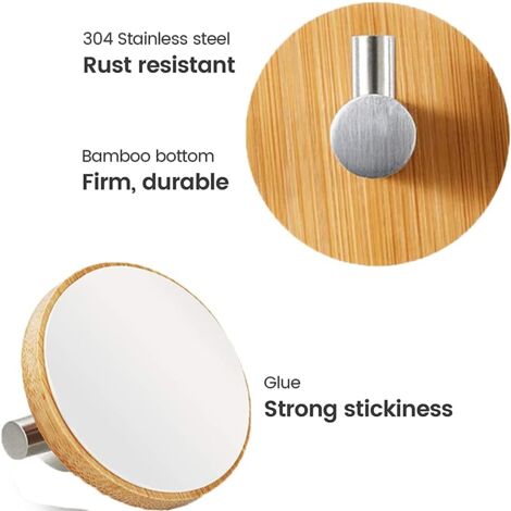 4 Stck Bambus-Wandhaken, Bambus-Edelstahlhaken, Bambus-Klebehaken, ohne  Bohren, selbstklebende Handtuchhaken fr Badezimmer, WC, Kche (Silber)
