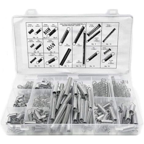 Druck- und Zugfedern-Sortiment, Metall-Stahlfeder-Sortiment-Hardware-Kit, verschiedene Federn mit Aufbewahrungsbox, Zugdruckfedern, 200 Stück/Karton (1/5)