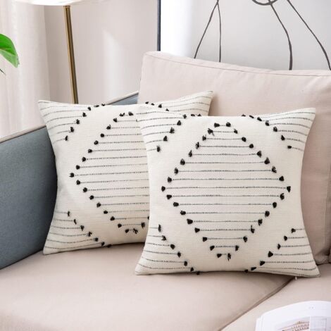 Set mit 2 Kissenbezügen 45 x 45 cm, Bohemian-Dekokissen, moderner gewebter quadratischer Kissenbezug für Sofa, Schlafzimmer, Wohnzimmer, Schwarz und Weiß