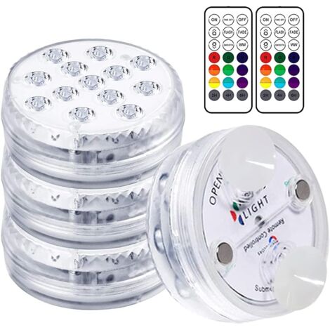 LED-Schwimmbadlampe, tauchbare LED-Leuchten, Beleuchtungszeit 30–50 Stunden, IP68 wasserdicht, 16 RGB-Farbwechsel, dekorative Lampen für Aquarien, Badewanne, Vase, Schwimmbäder, Teiche (4 Stück) [Ener