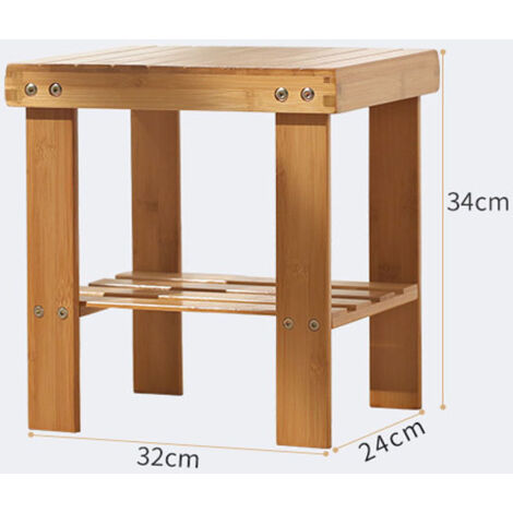Niedriger Hocker aus natrlichem Bambus mit Ablageflche fr Kinder und  Erwachsene (32 x 24 x 34 cm)