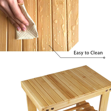 Niedriger Hocker aus natrlichem Bambus mit Ablageflche fr Kinder und  Erwachsene (32 x 24 x 34 cm)