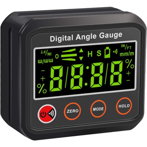 LCD-Digital-Neigungsmesser °Grad / % / mm/m / IN/FT IP42 wasserdicht mit V-Nut-Magnetfuß, Alarmfunktion, mit Batterien für die Holzbearbeitung, Automobilwartung