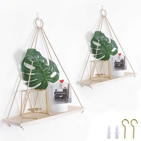 Set aus 2 rustikalen Hängeregalen aus Altholz mit Seil und Haken (1/5)