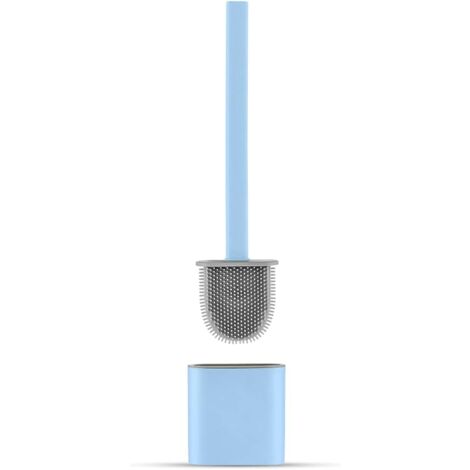 WC-Bürstenplatte aus Silikon – WC-Bürste und Halter, tropffrei, antibakteriell, belüftete WC-Bürste, geruchlos, schnell trocknend, WC-Bürste zur Wand-/Bodenmontage, für Badezimmer und WC, blau (1/5)