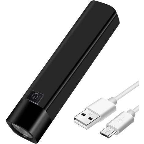 LED-Taschenlampe, wiederaufladbar, USB, 350 Lumen, Mini-Powerbank, 1200 mAh, 18650 Akku, extrem leistungsstarke Seitenlicht-Taschenlampen (schwarz)