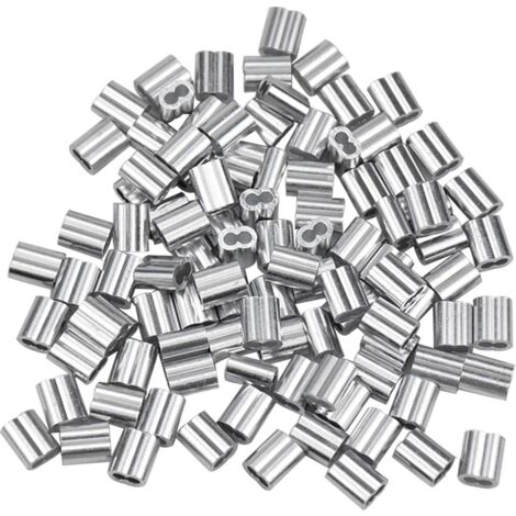 100 Stück Aluminiumhülsen, Drahtseil-Aluminiumhülsen, Aluminium-Crimpklemme mit Doppelhülsen für Drahtseile, Flugzeugkabel, Silber (1,5 mm / 0,06 Zoll) (1/5)