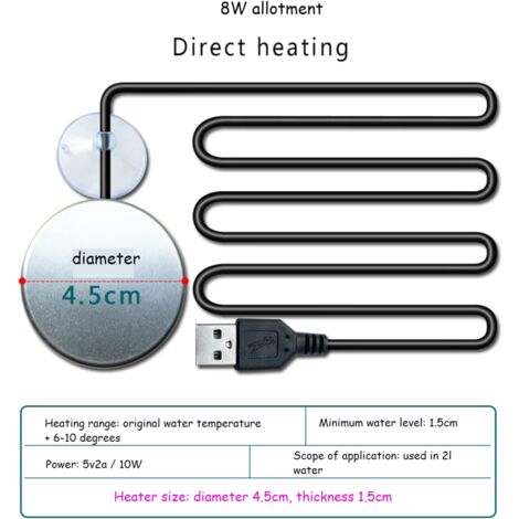 HpLive USB Aquarium Heizer 10W - Edelstahl Mit Temperaturregelung