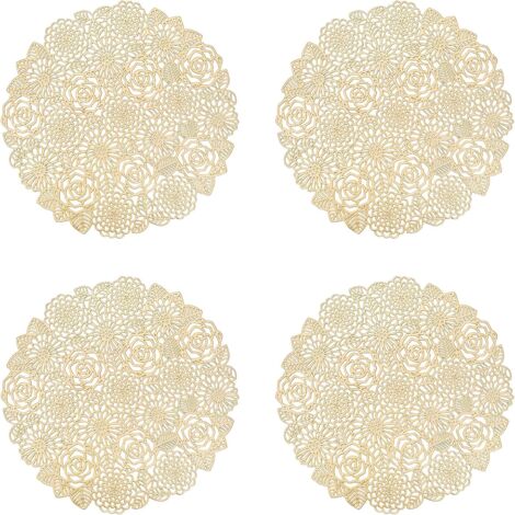 Set mit 4 Tischsets, Roségold-Tischsets, runde Tischsets für Esszimmer, Küchentisch, waschbare Tischsets (Roségold, Stil L, 38 cm)
