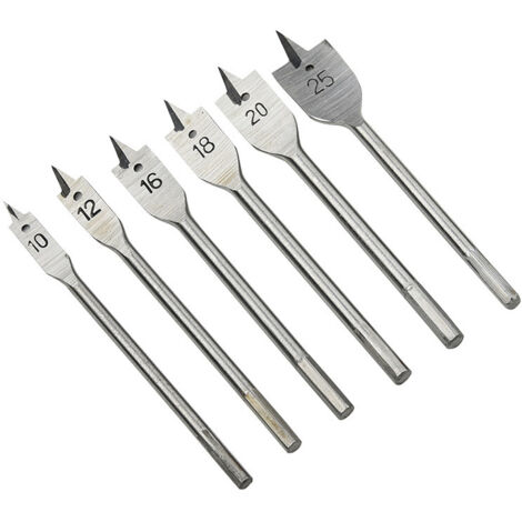 Set mit 6 Flachbohrern für Holz 10, 12, 16, 18, 20 und 25 mm, 6 Stück Holzbohrer, professionelles Flachholzbohrer-Set, Flachholzbohrer, Handwerkerwerkzeuge 10/12/16/18/20/ 25 Für die Holzbearbeitung (1/5)