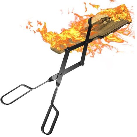 Kaminholzzange, 66 cm, mit robusten Griffen, Feuerzange für Holzöfen im Innenbereich, Schmiedeeisen-Holzzange, Holzscheitzange für den Außenbereich, für Lagerfeuer, Feuerstellen-Werkzeuge