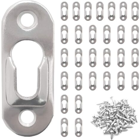 30 Stück Schlüsselloch-Aufhänger aus Metall, 42 mm x 16 mm, mit 60 Schlüssellochschrauben, Aufhängebefestigungen zum Aufhängen von Spiegeln und Bilderrahmen im Innenbereich von Wandschränken – Silber