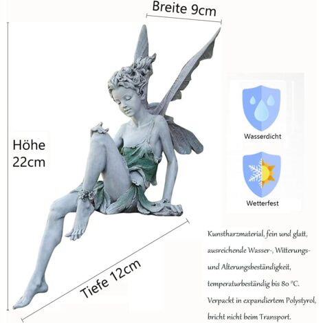 Garden Mile Sitzendes Mädchen Mit Fee – Gartenfigur Aus Harz, Wasserfest, 21x14x23 Cm, Für Drinnen & Draußen