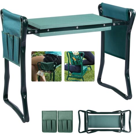 Klappbare Gartenhocker, Gartenkniebank, Gartensitz, Gartenbank mit 2 Werkzeugtaschen und verdickter EVA-Schaumstoffpolsterung, belastbar bis zu 150 kg, 60 x 27 x 49 cm