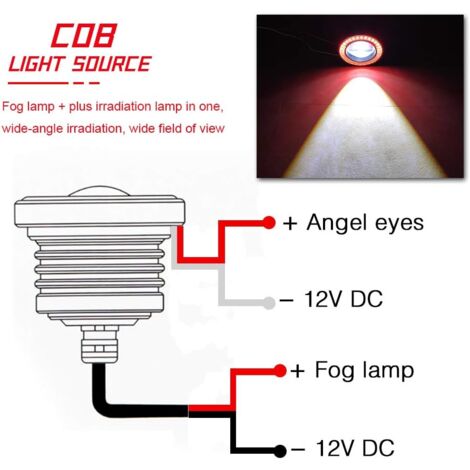 Kit Luz Antiniebla LED 3" COB Halo Angel Eye – Anillo Blanco, Universal, 12V