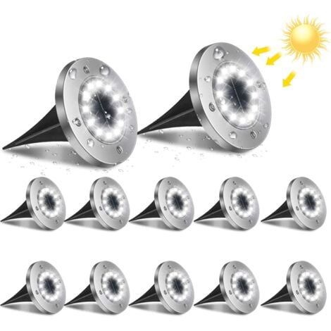 12LED Außen-Solarlampe, 12 Stück Garten-Bodenleuchte, 6000 K Beleuchtung, wasserdicht, IP65, Solarlampe, Einbaustrahler für Weg, Terrasse, Innenhof, Untergrund [Energieklasse A+++]