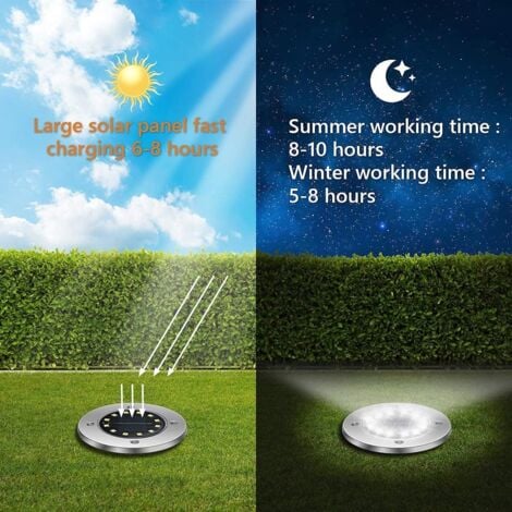 12LED Außen-Solarlampe, 12 Stück Garten-Bodenleuchte, 6000 K Beleuchtung, wasserdicht, IP65, Solarlampe, Einbaustrahler für Weg, Terrasse, Innenhof, Untergrund [Energieklasse A+++]